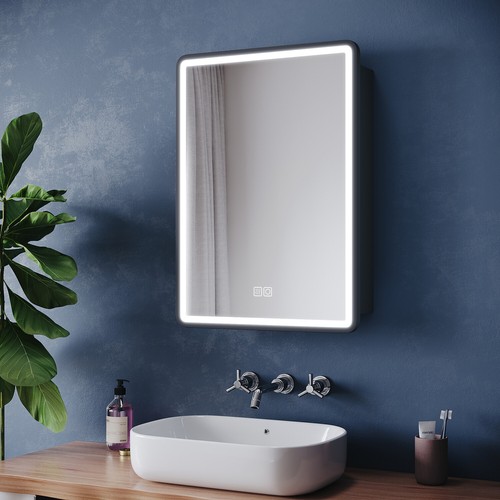 Black led bathroom mirror - black,